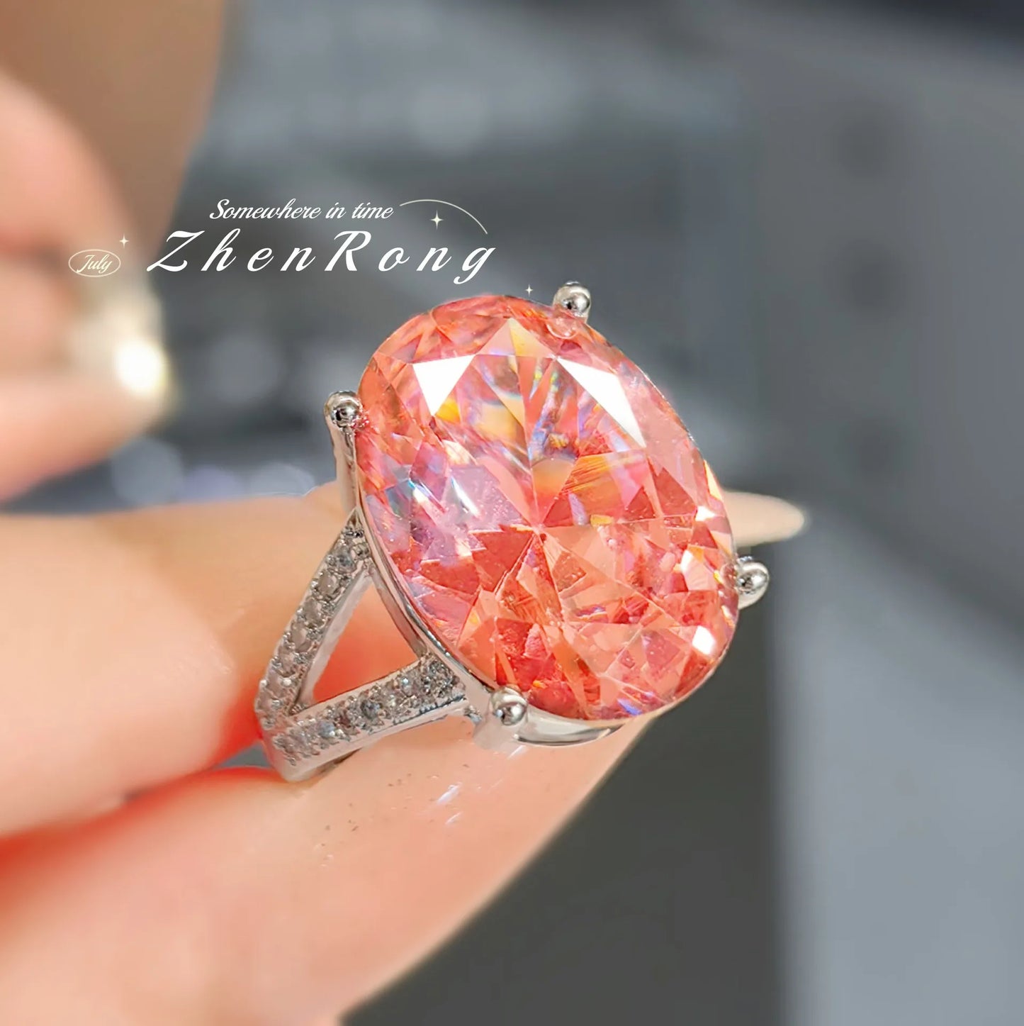 925 Silver Fashion Inlaid Zircon Engagement Ring Pink Crystal Women Shiny Zircon Jewelry Geometry Pink Women's Ring