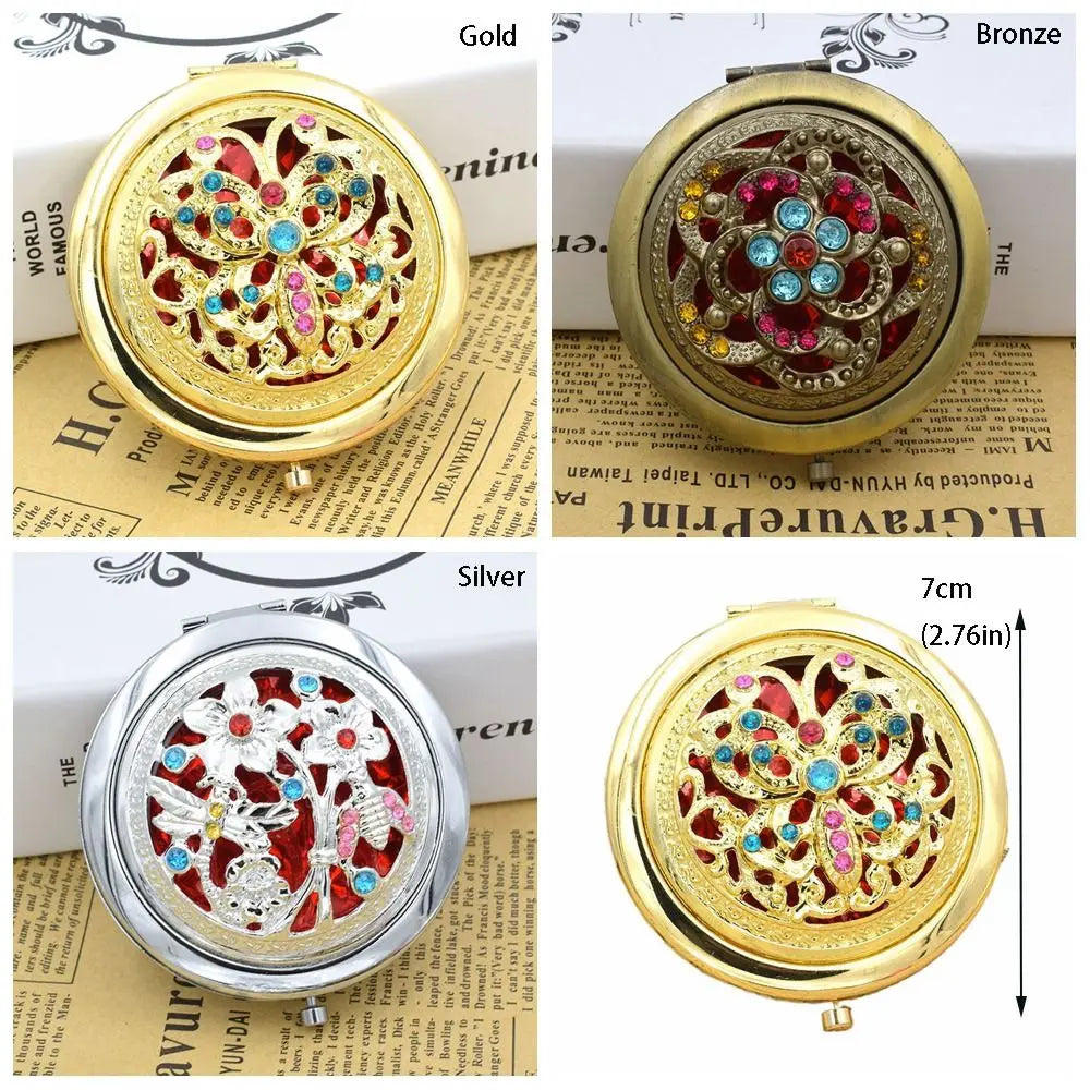 New Hot Folding Pocket Mirror Round Compact Double-sided Vintage Hollow Makeup Mirrors