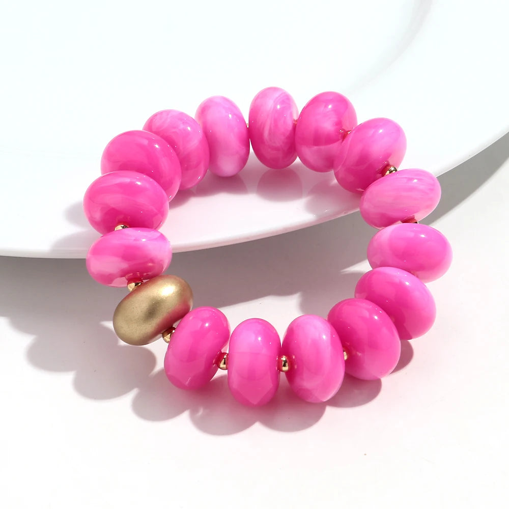 Boho Colorful Acrylic Geometric Flat Round Bead Stretch Bracelets Fashion Big Abacus Beaded Elastic Bracelet Jewelry 2026 Gifts