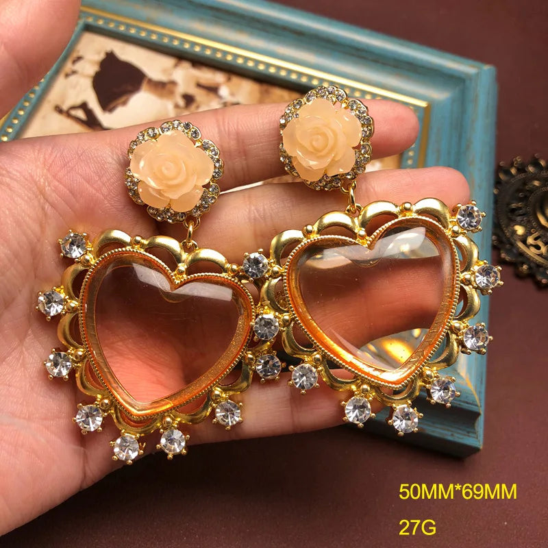 NISHIZAWA Gemstones Hearts Earrings for Women Palace Style Sweet Vintage Pendientes Mujer Fashion Elegant Simple Jewelry