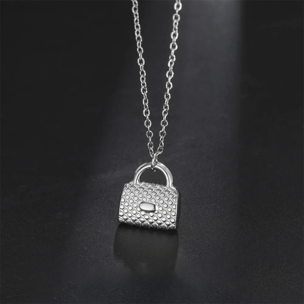 My Shape Fashion Handbag Necklace for Women Ladies Lovely Purse Shape Pendants Chain Stainless Steel Jewelry Party Gift Trendy