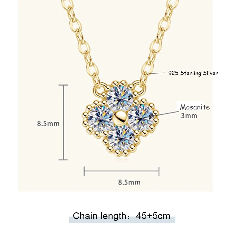 OXTAO Moissanite Necklace Ladies Elegant Four-Leaf Pendant Necklace with Certified 925 Silver Luxury Clover Wedding Jewelry Gift