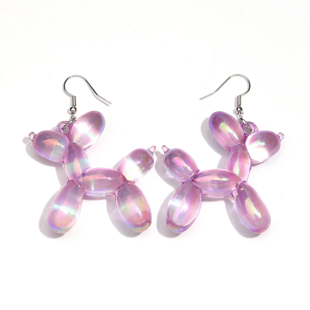 New Trend Candy Colorful Balloon Dog Drop Earrings for Women Personal Iridescent Creative Balloon Dog  Earrings 2025 Jewelry