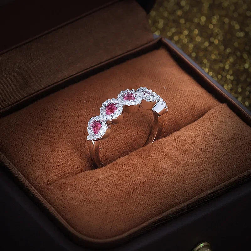 Elegant Wedding Bands Ring Jewellery Women Anillos Mujer with AAA Rose Red Cubic Zirconia Stone 925 Sterling Silver Ring Gifts