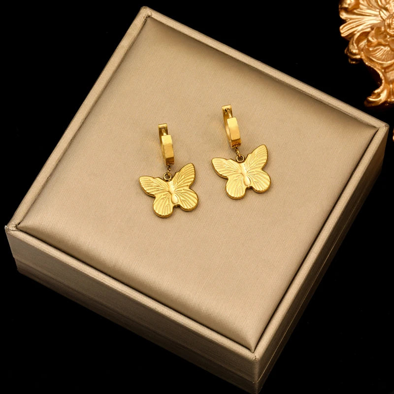 EILIECK 316L Stainless Steel Flower Butterfly Bear Drop Earrings For Women Fashion Ear Dangle Eardrop Jewelry Party Gift Bijoux
