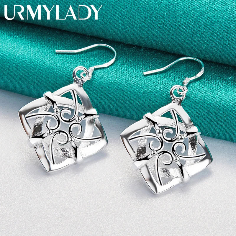 URMYLADY 925 Sterling Silver Four Leaf Flower Earrings For Women Charm Wedding Party Fashion Jewelry