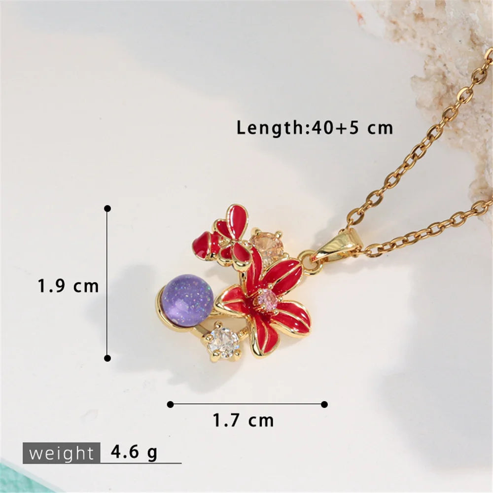 Small Cute Flower Charm Female Bule Pink Red Enamel 2026 New Trendy Pendant Necklace Gold Color Wedding Jewelry For Luxury Women