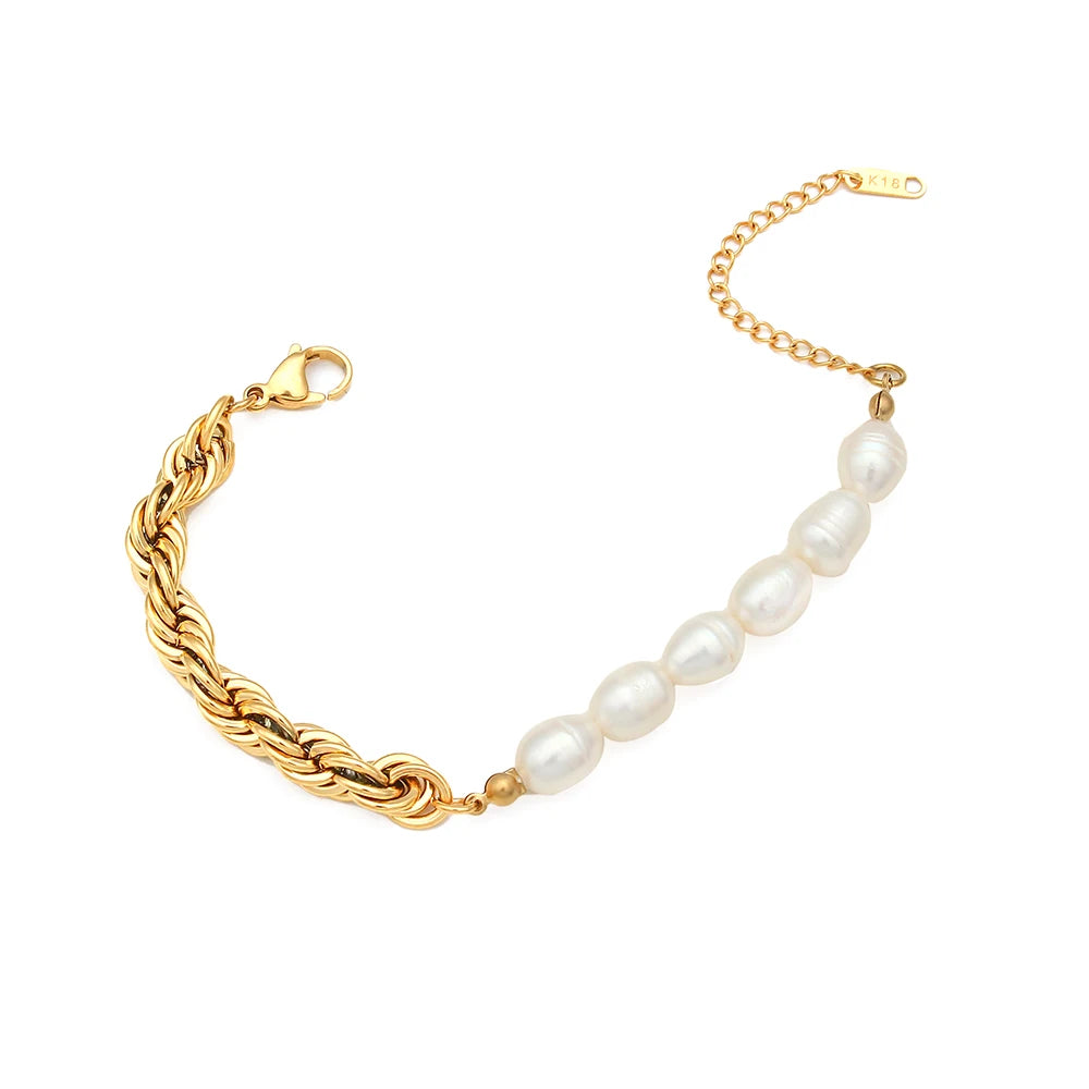 E.B.belle Bold Twisted Rope Chain Splicing with Freshwater Pearl Chunky Chain Necklace Jewelry On The Neck For Women