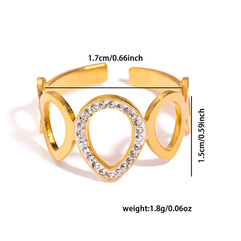 ANENJERY 316L Stainless Steel Turquoise Zircon Hollow Open Multi Layered Ring for Women Vintage Niche Jewelry Gifts Wholesale