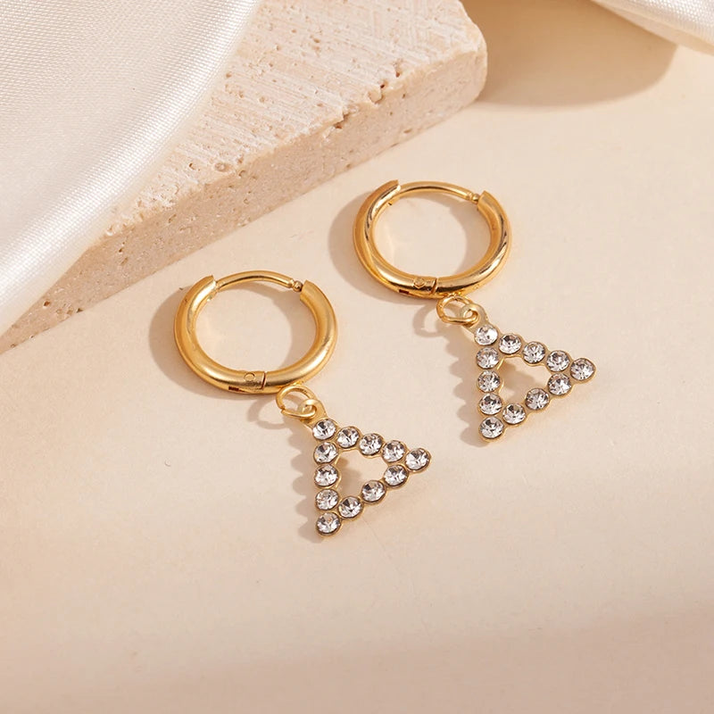 ANENJERY 316L Stainless Steel Heart Geometry Cross Star Circular Zircon Pendant Earrings For Women Fashion Simple Jewelry Gifts