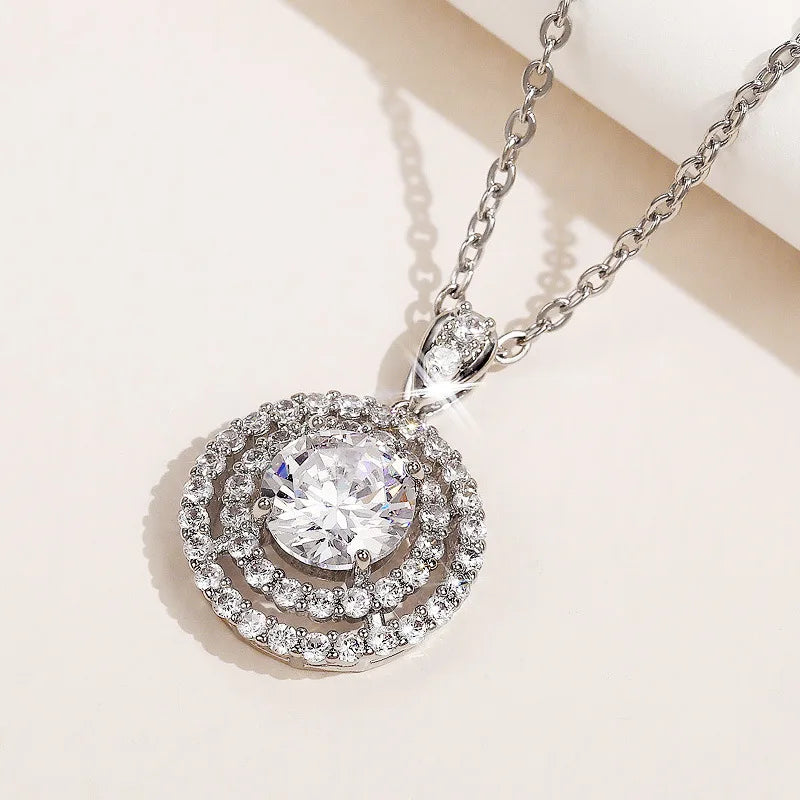 1PC Gorgeous Bridal Wedding Necklace Cubic Zirconia Round Pendant Elegant Women's Party Wedding Accessories Fashion Jewelry