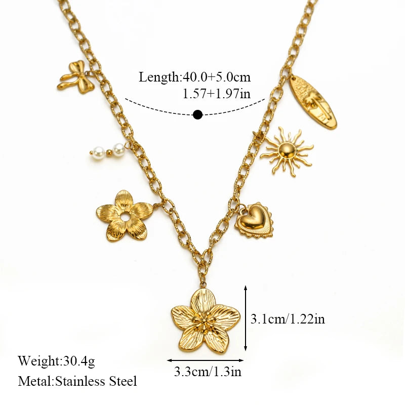 EILIECK 316L Stainless Steel Metal Gold Color Sun Moon Pendant Necklace Lady New Trendy Neck Chain Waterproof Jewelry Party Gift