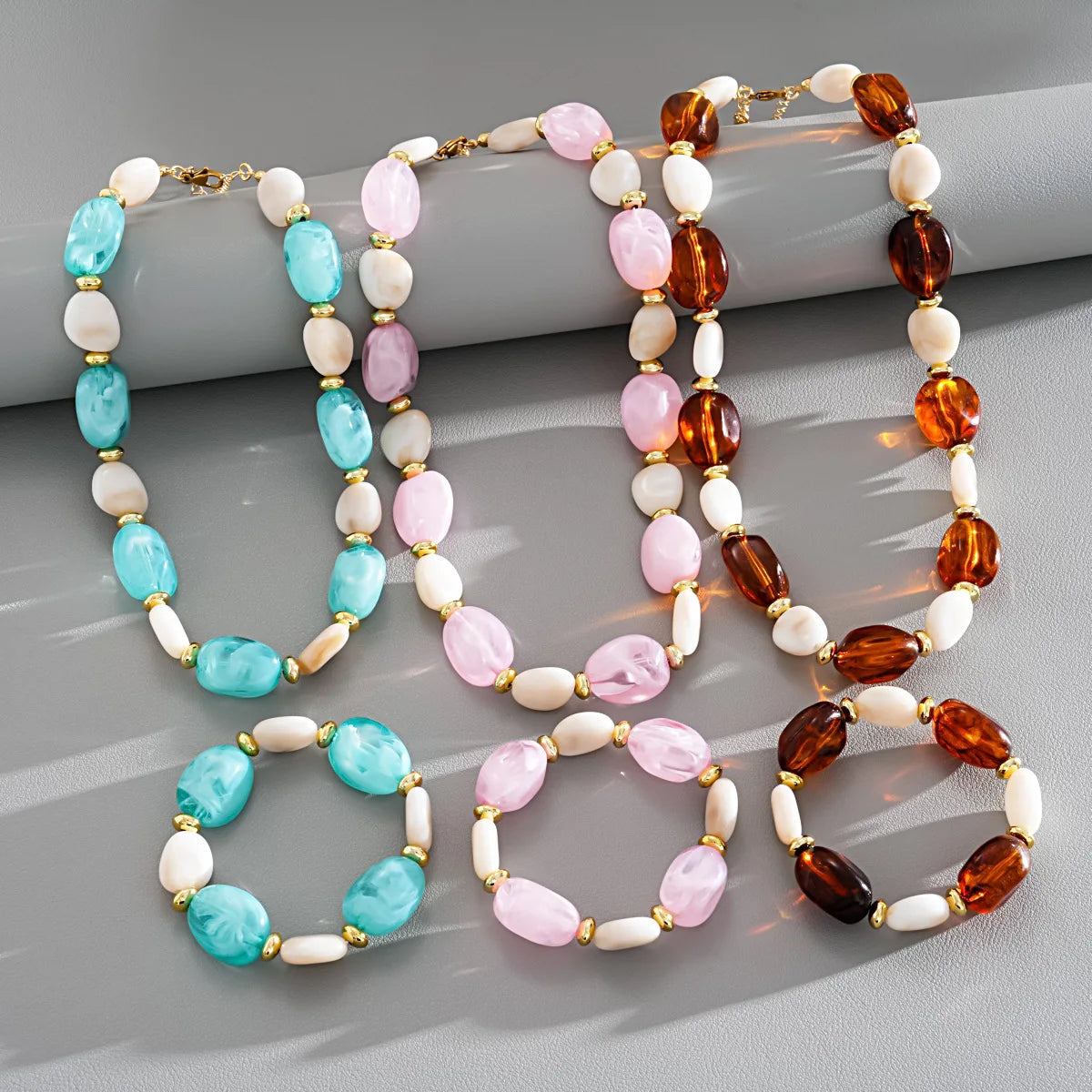 KMVEXO 2Pcs/Set Irregular Oval Acrylic Personalized Necklace Bracelet Women High-quality Elastic Bracelet Versatile Accessorys ﻿