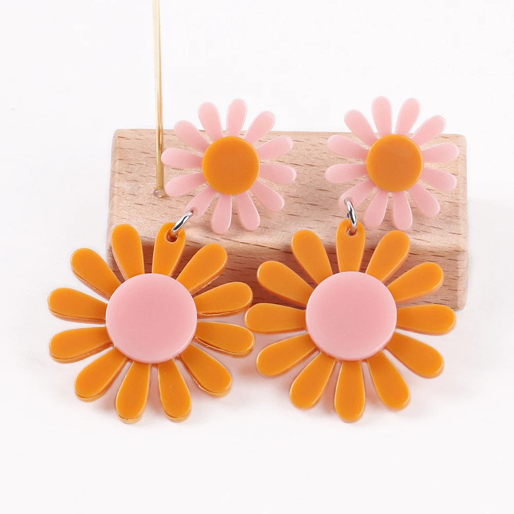 FishSheep Korean Cute Acrylic Flower Earrings for Women Trendy Geometric Daisy Pendant Drop Earrings 2022 Fashion Jewelry Gifts