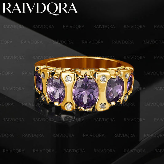 18K Gold Plated Luxury 8 Size Purple Zircon Ring For Women Fashion Jewelry Charm Grace Noble Wedding Accessories