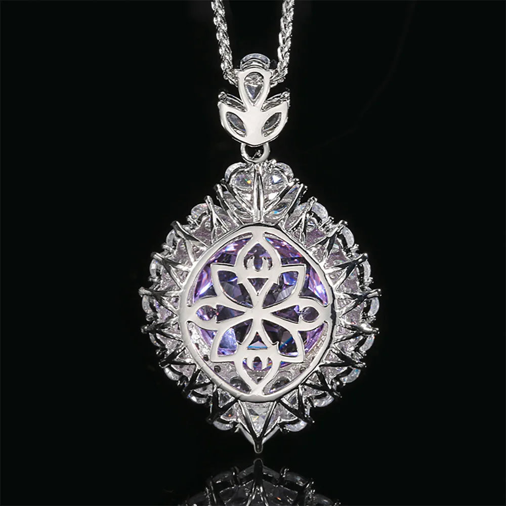New Arrival 18*18mm Amethyst Pink Quartz Lab Diamond Pendant Necklace for Women Cocktail Party Fine Jewelry Accessories Gifts