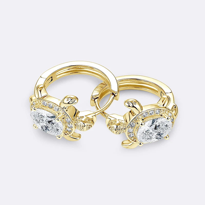 OXTAO Moissanite Cute Turtle Style Hoop Earrings Oval 5x7mm D VVS1 14K Gold Filled Versatile Gold Color Wedding Female Jewelry