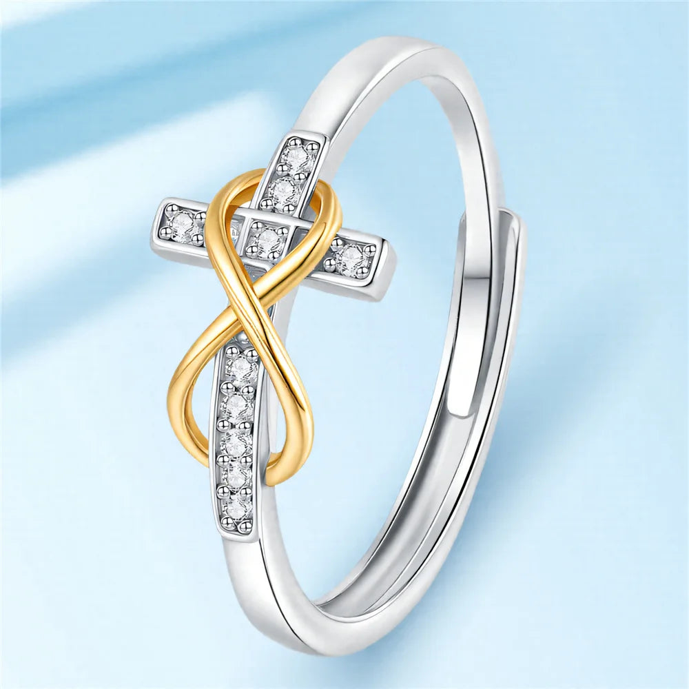 Luxury Female White Zircon Stone Silver Color Wedding Rings Promise Open Adjustable Cross Infinity Engagement Jewelry For Women