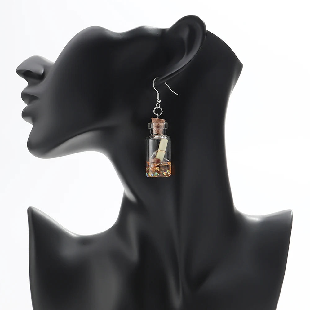 Creative Transparent Glass Drift Bottle Drop Earrings Cute Marine Animals Wish Bottle Dangle Earring Handmade Jewelry Gifts