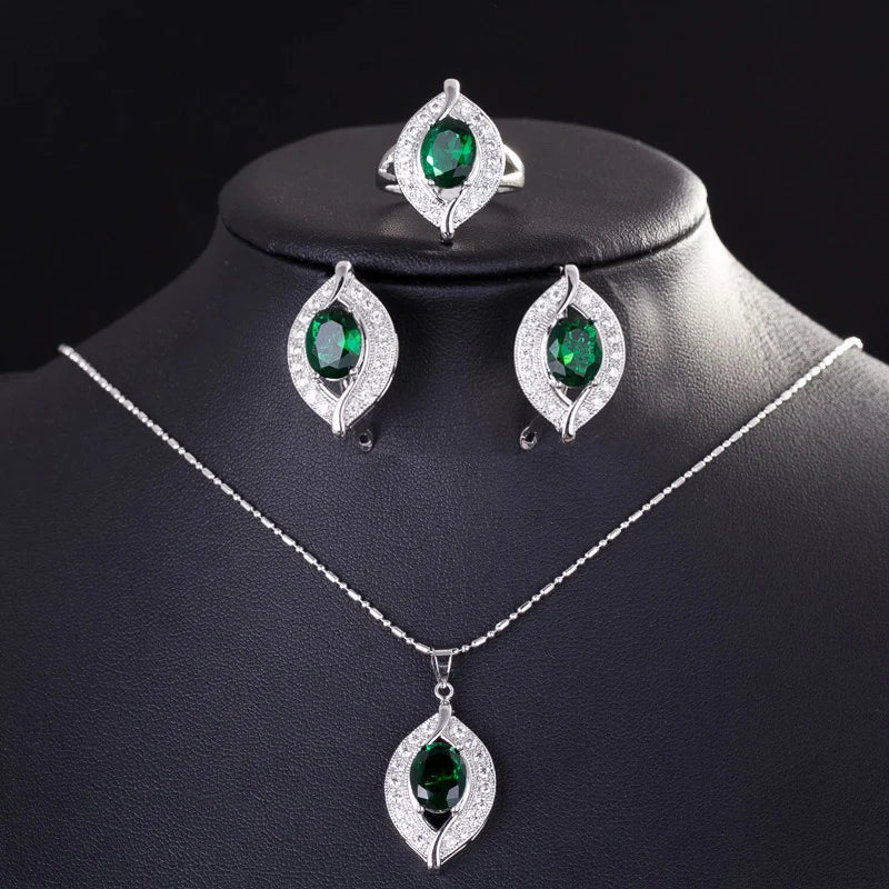 ThreeGraces 3pcs New Trendy Shiny Red Cubic Zirconia Fashion Earrings Necklace Ring Bridal Party Jewelry Set for Women JS707