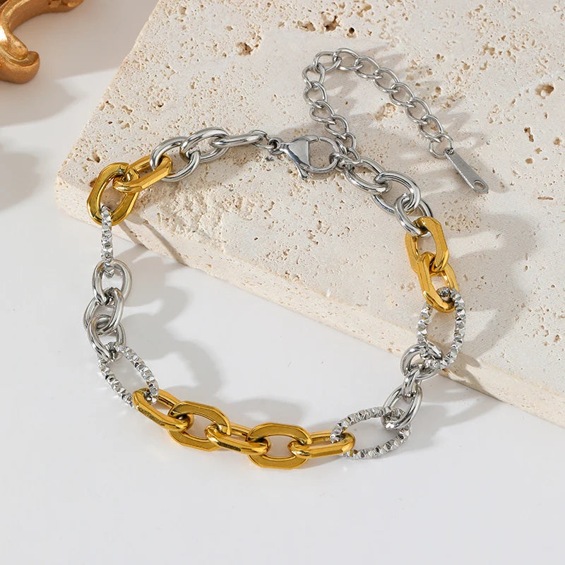 EILIECK 316L Stainless Steel Silver Color High Quality Metal Chain Necklace Bracelet Set Waterproof Popular Casual Jewelry Women