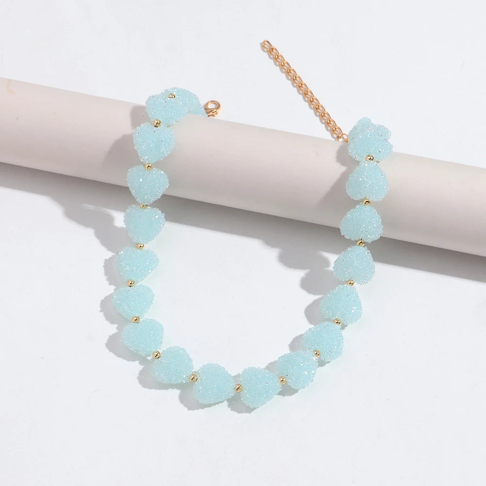 Sweet Candy Colored Resin Love Heart Choker Necklace for Women Cute Geometric Heart Shape Collar Necklace Summer Jewelry Gifts