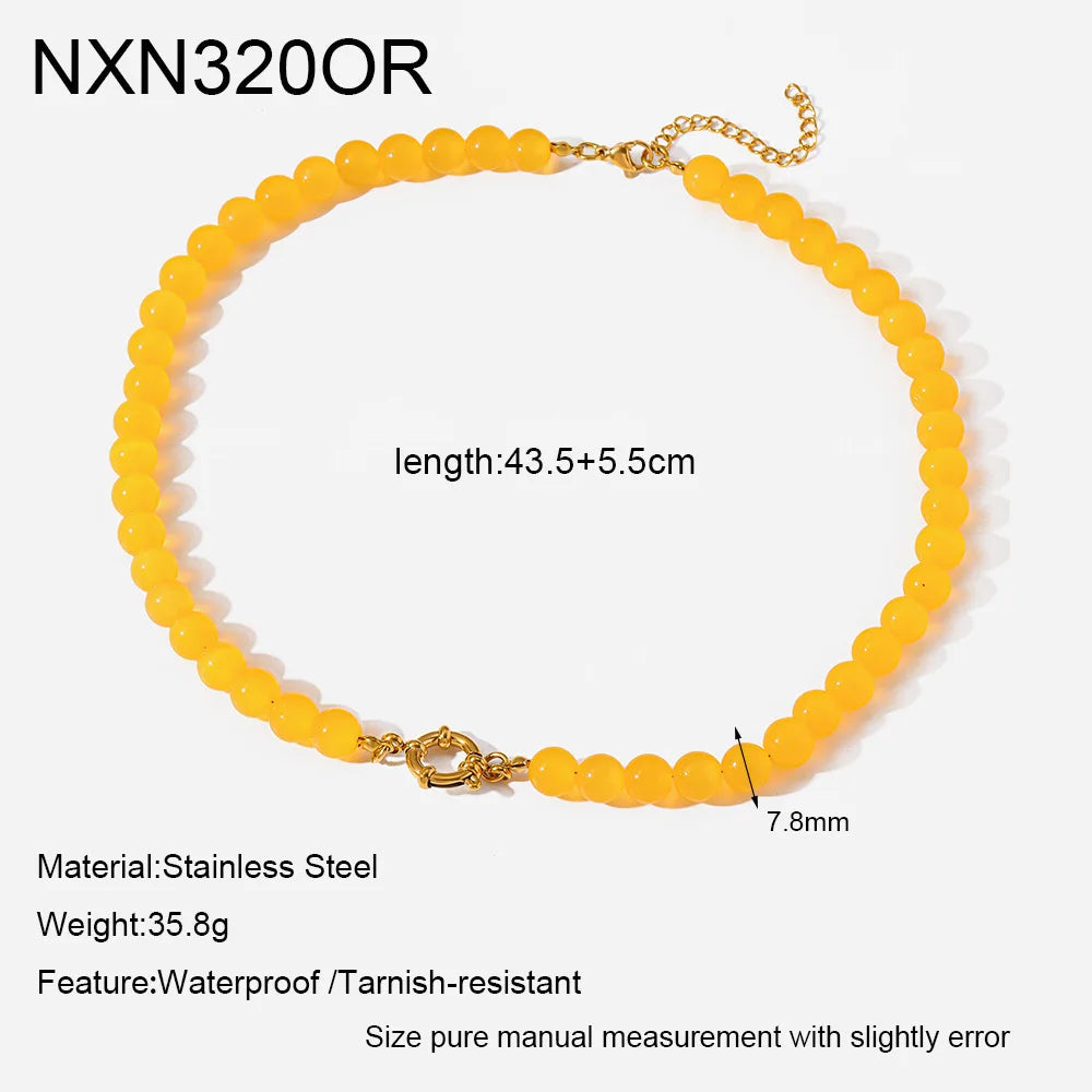 2026 Rainbow Cats Eye Glass Bead Choker Necklace 18K Gold Plated Stainless Steel Summer Bikini Gift for Women Girls