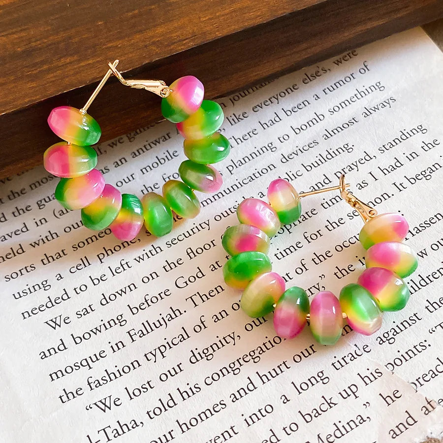Summer Fashion Round Resin Hoop Earrings Minimalist Fresh Style Unique Design Elegant Versatile Ear Jewelry for Women