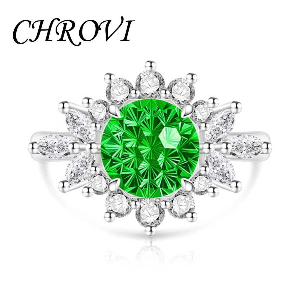 925 pure silver trendy colored gemstone sunflower ring for women, fashionable and versatile finger ring