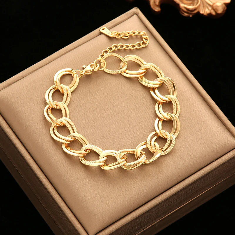 EILIECK 316L Stainless Steel Thicker Bracelet Bangle Fashion OT Buckle Wrist Link Chain High Quality Textured Jewelry Waterproof