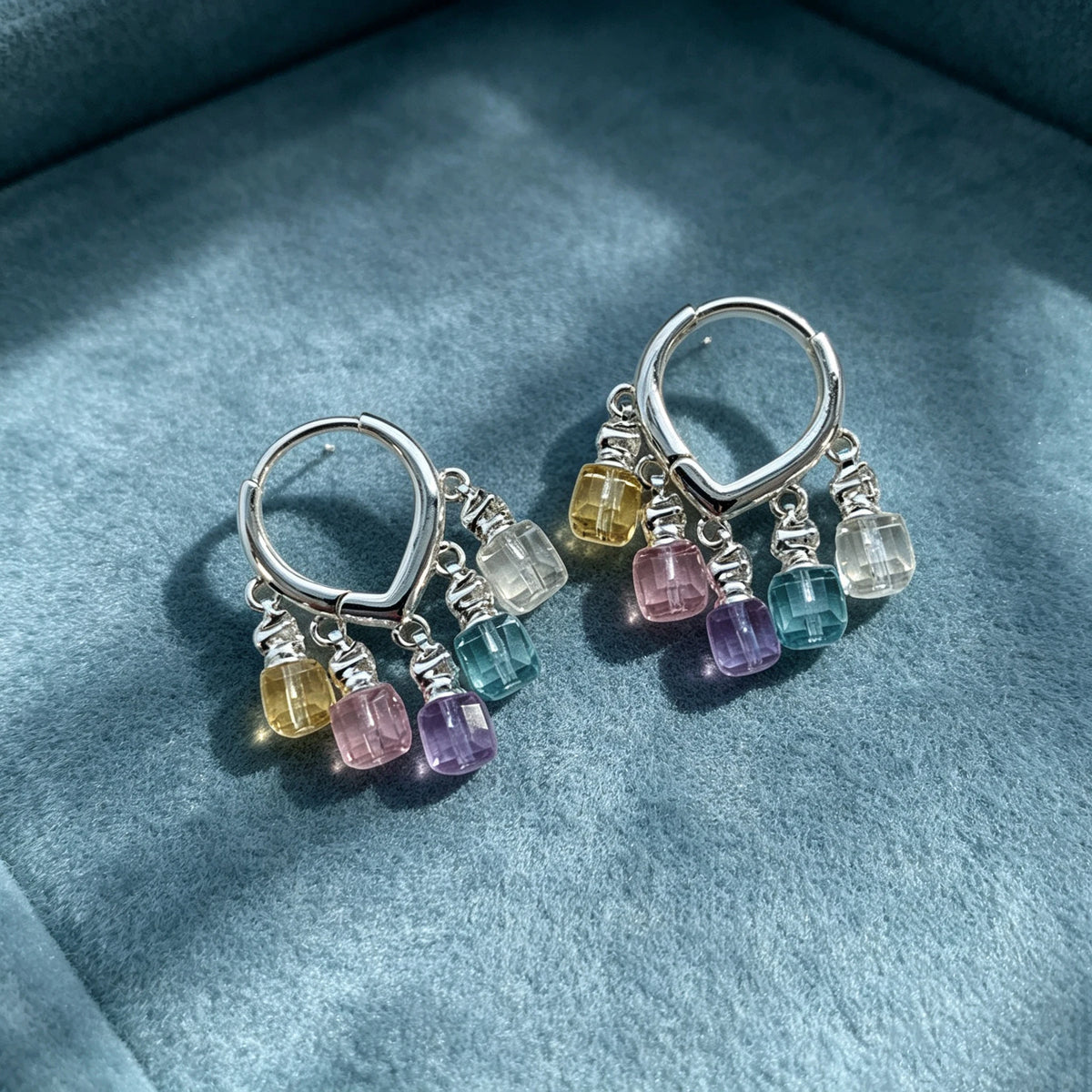 Simple Luxury Charm Female Small Geometric Rainbow Zircon Stone Drop Dangle Earrings Cute Silver Color Party Jewelry For Women