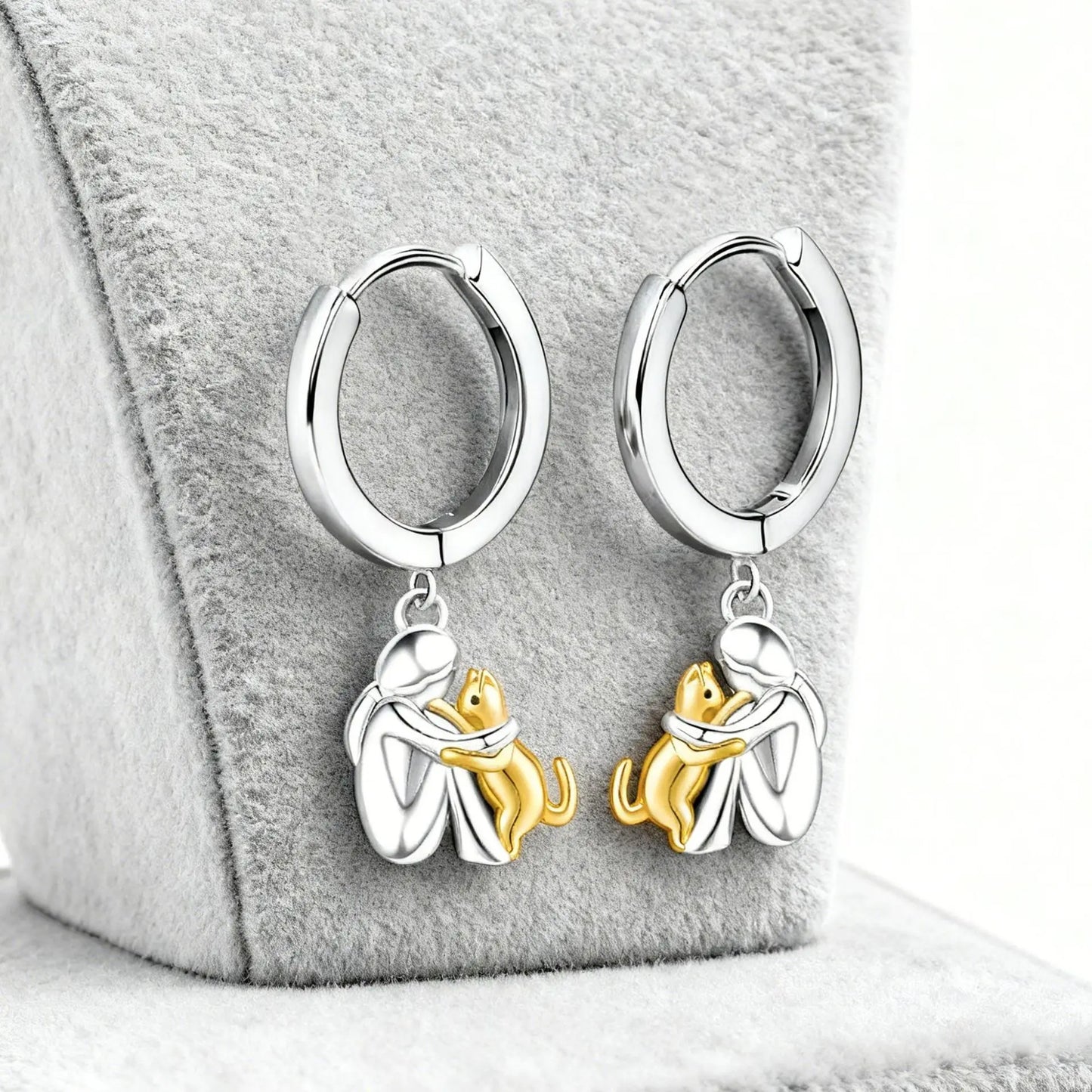 Fashion Two Tone Little Girl and Dog Earrings For Women Dog Mom Earrings Animal Puppy Jewelry