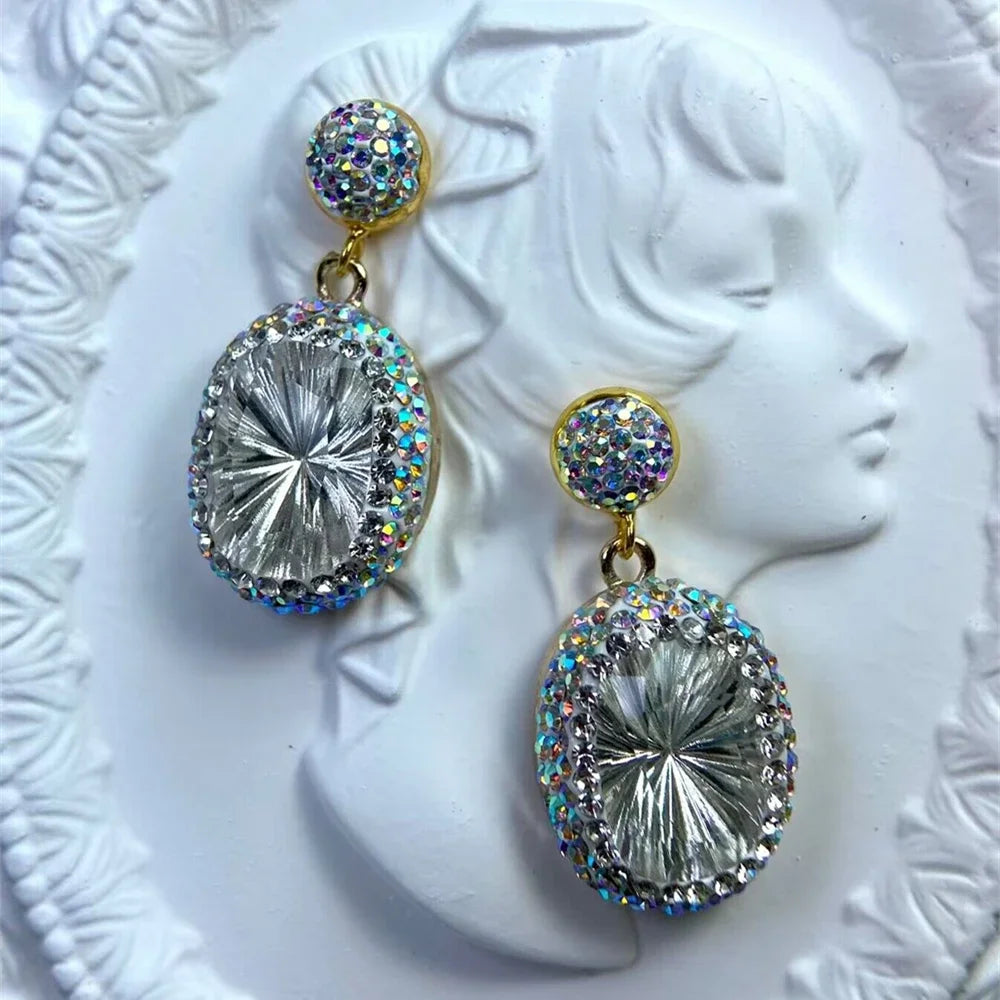 Fashion Large Purple Crystsal Dangle Earrings Cushion Cut Crystal Clay Rhinestone Crystal Jewelry for Women Party Wedding Golden
