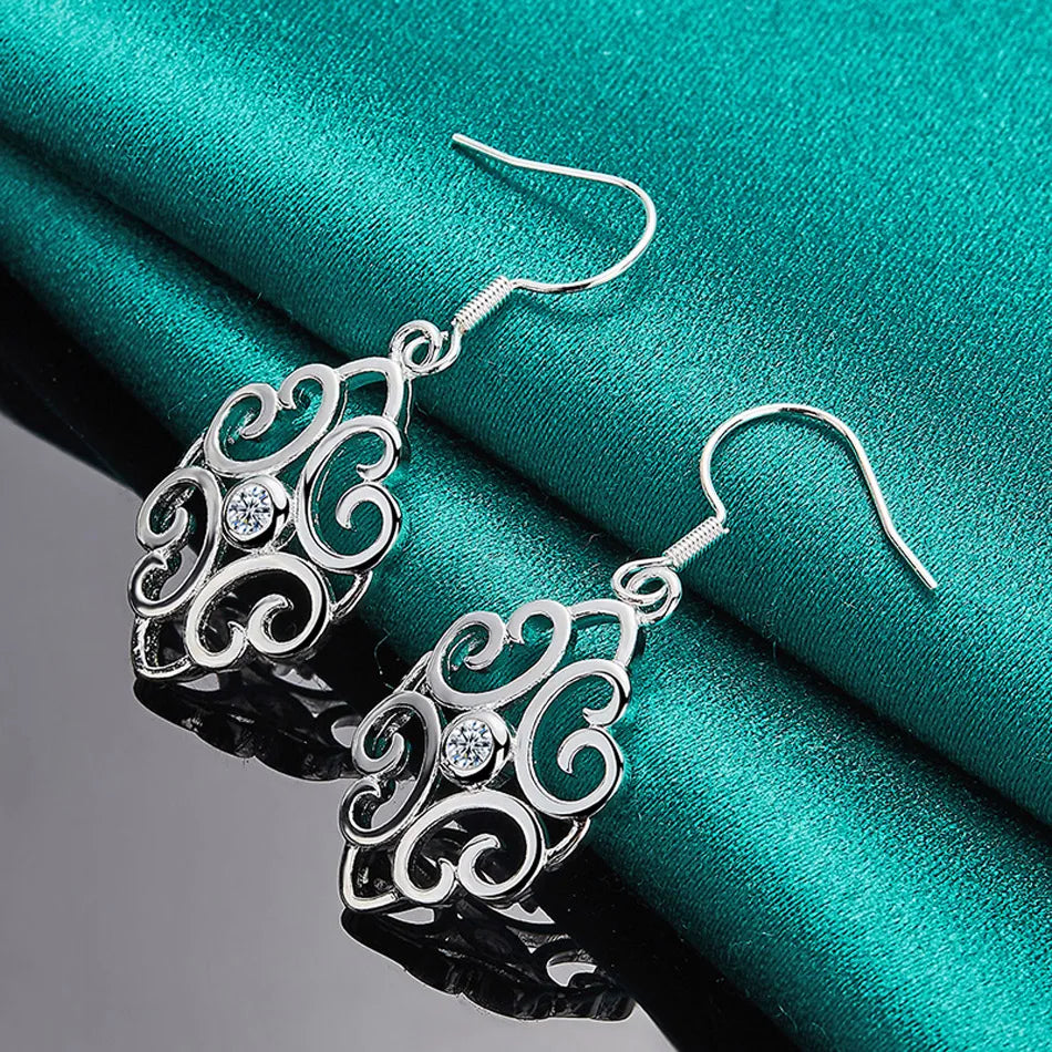 URMYLADY 925 Sterling Silver Hollow Flower Earrings For Women Wedding Party Fashion Charm Jewelry Gift