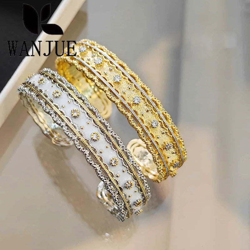 Women's fashion luxury Italian court style Manli wreath bracelet woven pattern carving paint craft jewelry party gift