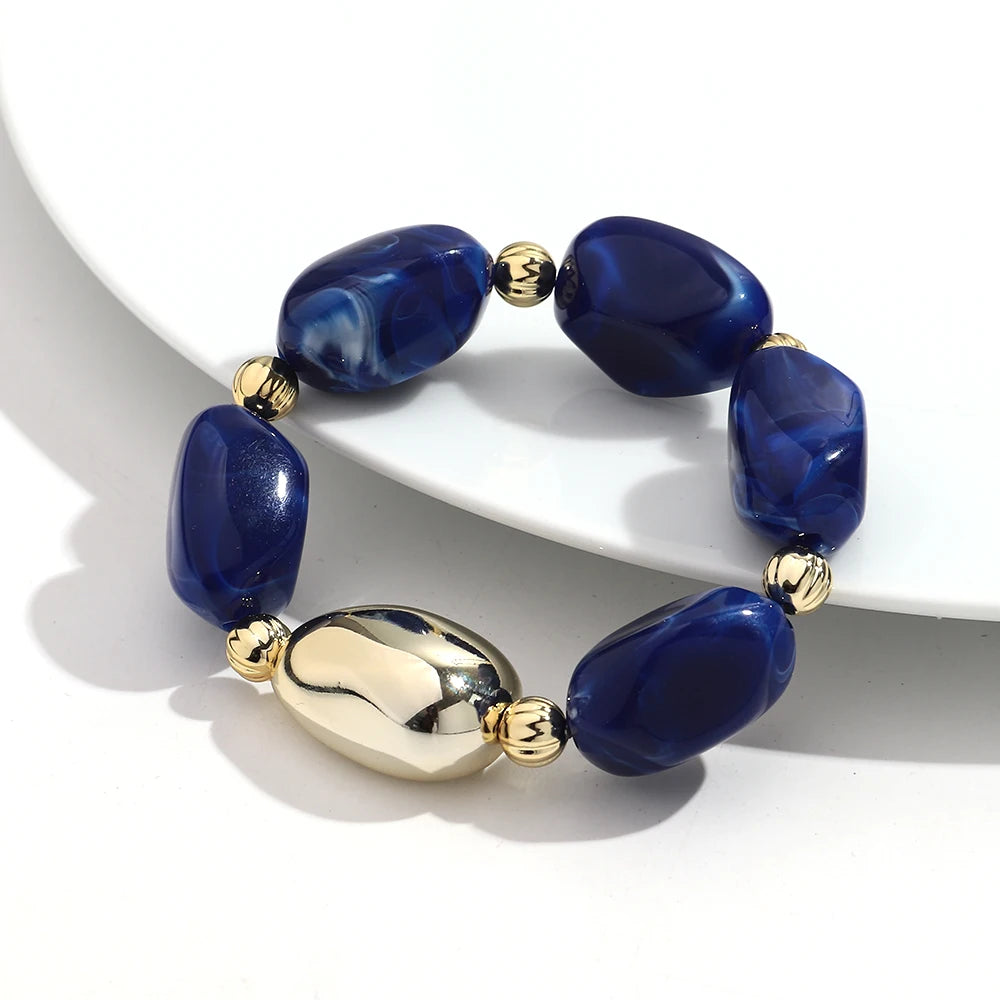 Fashion Acrylic Marbled Irregular Geometry Beads Stretch Bracelet Elegant Colorful Cuff Bangle Bracelets 2026 Trendy Jewelry