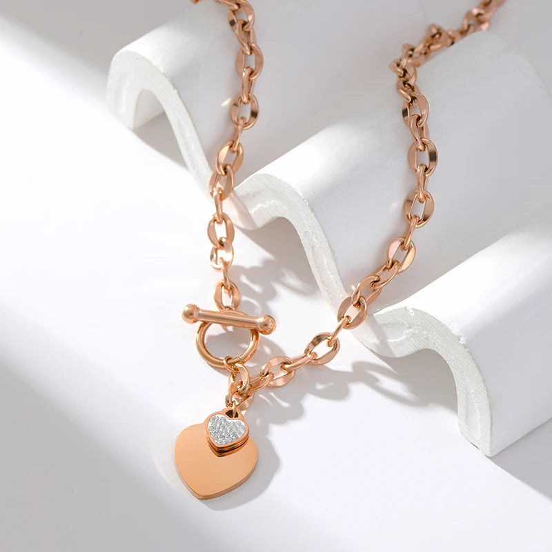 EILIECK 316L Stainless Steel Heart Love Pendant Necklace For Women Trendy Gold Silver Color Waterproof Neck Chain Jewelry Gift