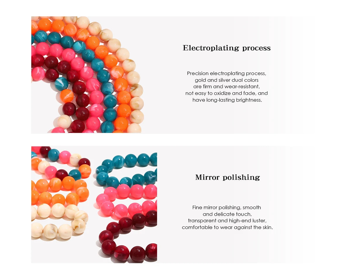 E.B.belle Colorful Marbled Resin Bead Necklace Hypoallergenic Chunky Beaded Chain Bohemian Holiday Women Jewelry Accessories
