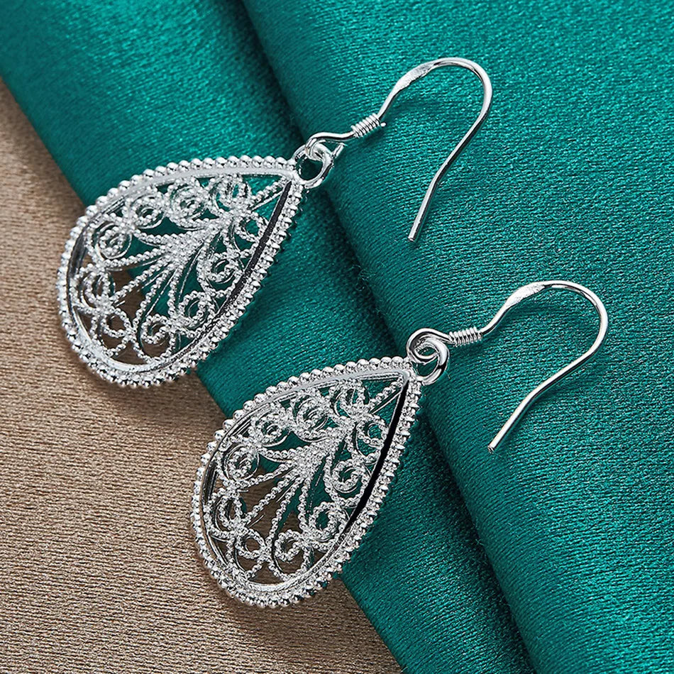 URMYLADY 925 Sterling Silver Water Drop Hollow Plant Earrings For Women Wedding Engagement Party Fashion Jewelry