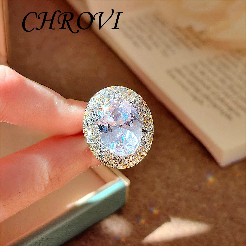 Luxury-Style 925 Sterling Silver Two-Colored Pendant Necklace Stud Earrings White Diamond Ring Gemstone Set