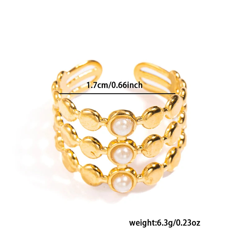 ANENJERY 316L Stainless Steel Turquoise Zircon Hollow Open Multi Layered Ring for Women Vintage Niche Jewelry Gifts Wholesale