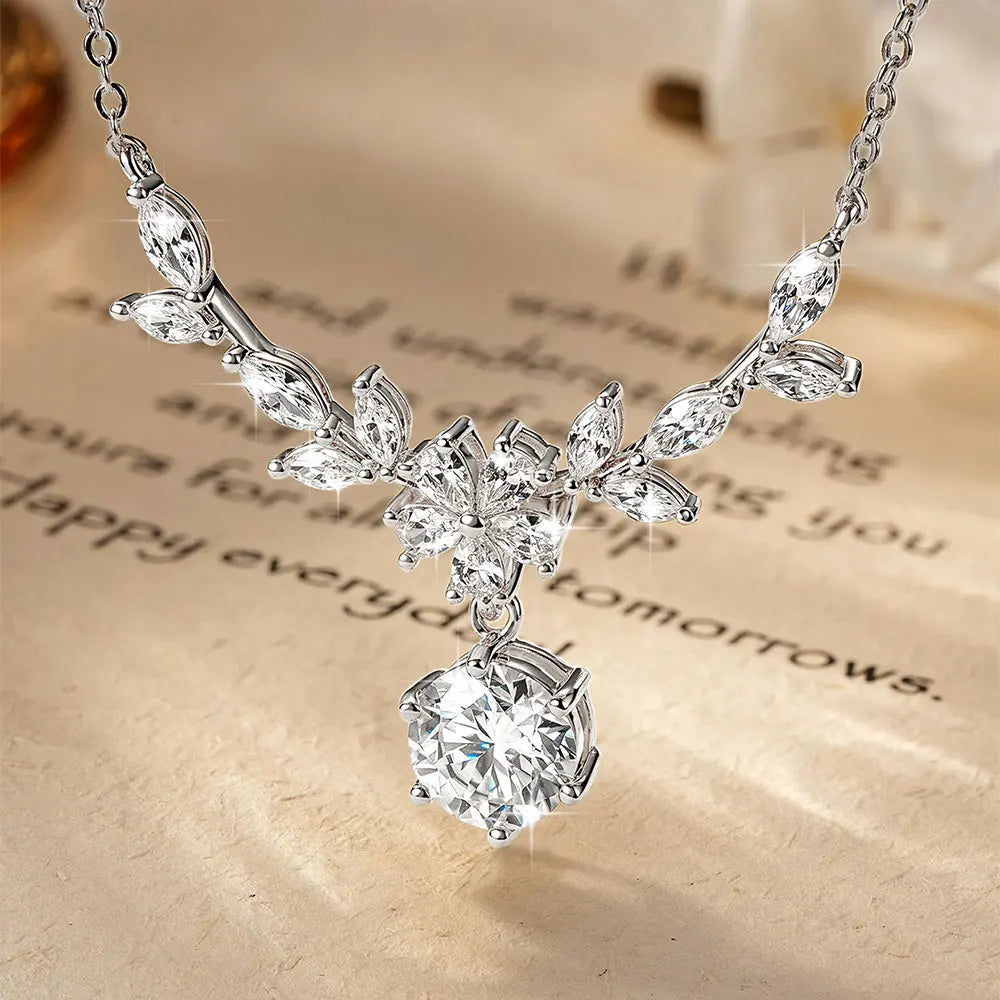 OXTAO Light Luxury Floral-Style Moissanite Necklace 2CT VVS1 14K Gold Filled for Women Pendant Necklace Romantic Wedding Jewelry