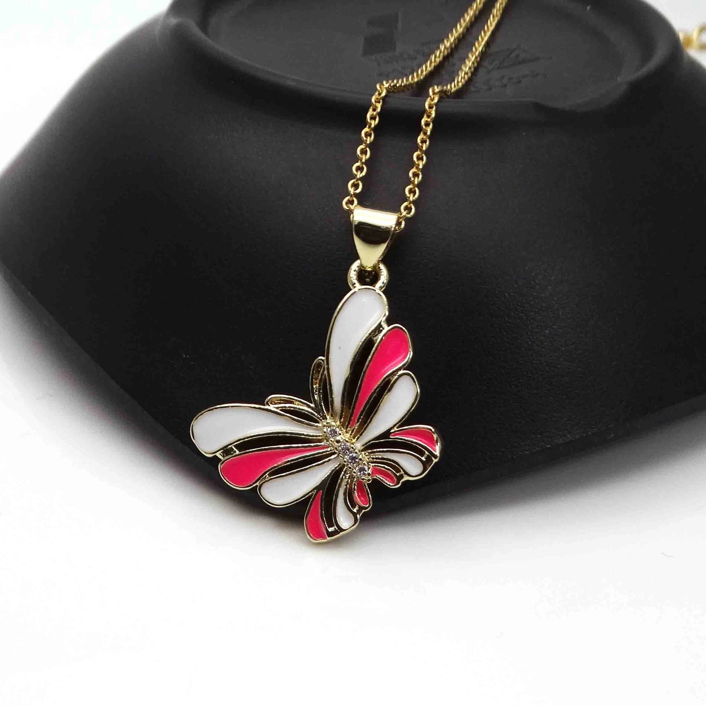 Micro zircon speckle butterfly pendant necklace Drops of paint Red purple copper gold plated DIY neck catenary necklace jewelry