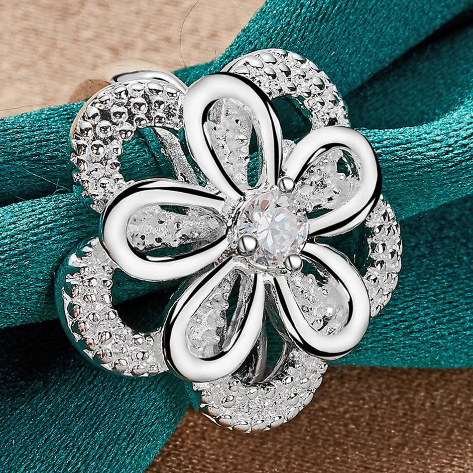 URMYLADY 925 Sterling Silver Double Flower Zircon 7-10# Ring For Women Wedding Engagement Party Fashion Jewelry