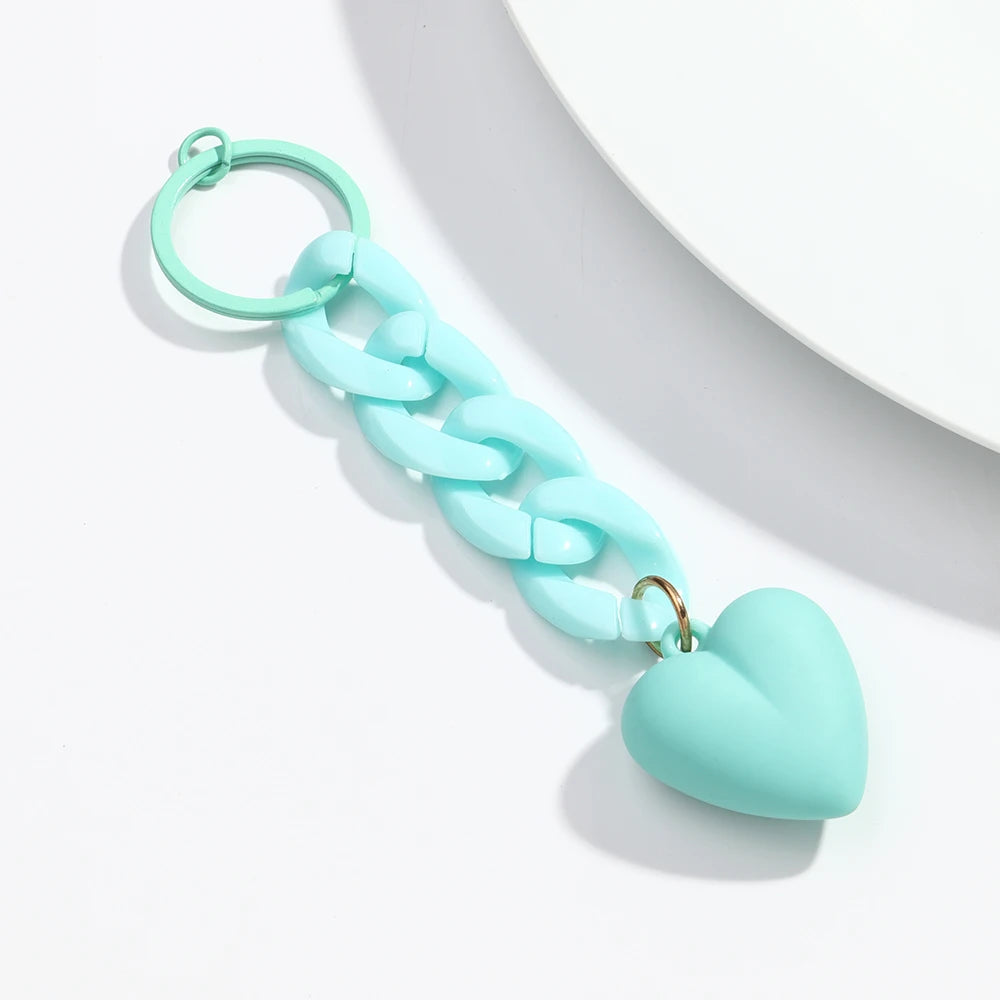 Handmade Heart Keychain Acrylic Plastic Link Chain Key Ring For Women Handbag Pendant Accessorie Car Keys Jewelry Gifts
