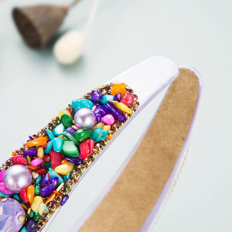 European and American Personalized Design Colorful Turquoise Rhinestone Hair Band Wide Edge Fabric Candy Color Headband