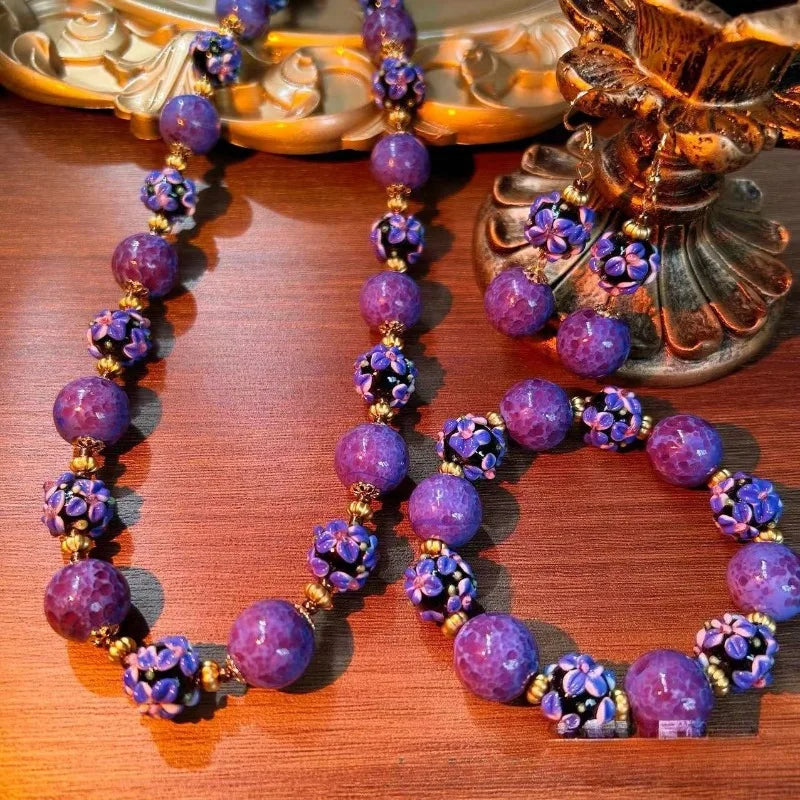 NISHIZAWA Purple Beads Earrings for Women Palace Style Vintage Jewelry Fashion Elegant Banquets Pendientes Mujer