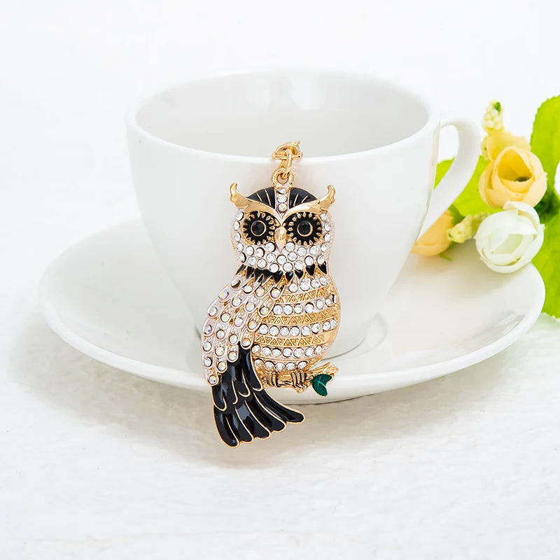 EASYA New Design Crystal Owl Keychain Full Rhinestone Key Ring Key Holders For Women Bag Accessories Cute Animal Car Key Chain