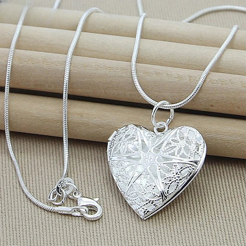 URMYLADY 925 Sterling Silver Photo Frame Pendant Necklace 18/20/22/24 Inch Snake Chain For Woman Charm Wedding Fashion Jewelry
