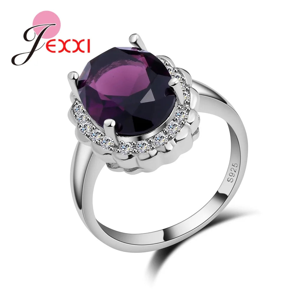 Fashion Round 925 Sterling Silver Purple CZ Cubic Zirconia Wedding Rings For Women Finger Ring Wedding Accessories
